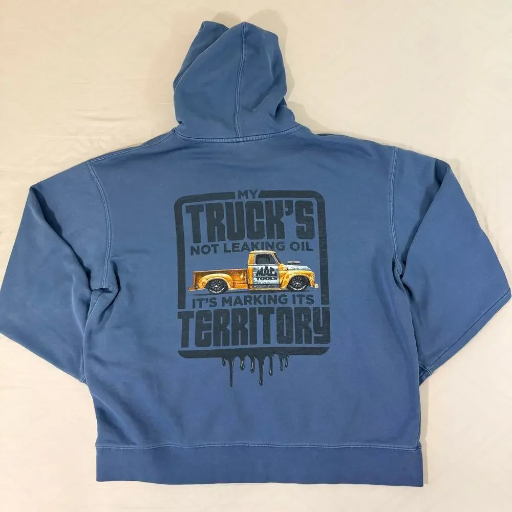 Mac Tools Mens Hoodie 2X Blue Truck Marking Its Territory Graphic Sweatshirt